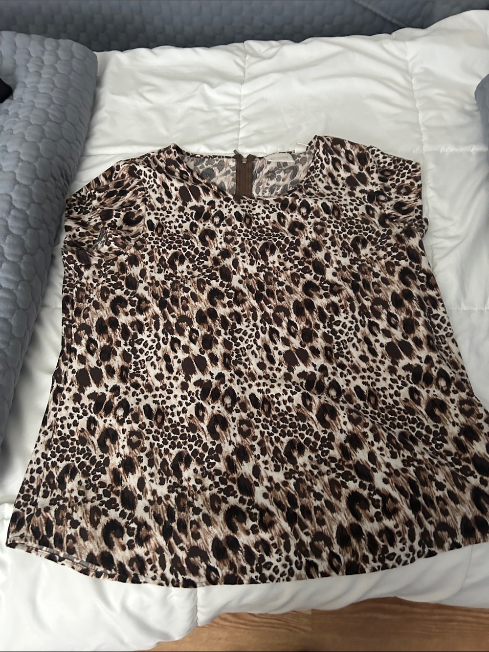 Chico's Leopard Print Short Sleeve Top in Brown and Cream